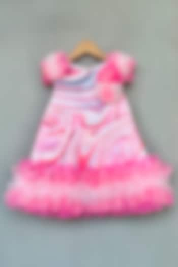 Pink Organza Satin Swirl Printed A-Line Dress For Girls by Label Neeti at Pernia's Pop Up Shop