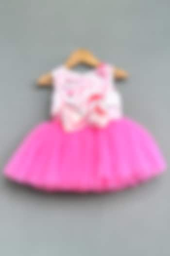 Pink Organza Satin Swirl Printed Layered Dress For Girls by Label Neeti at Pernia's Pop Up Shop