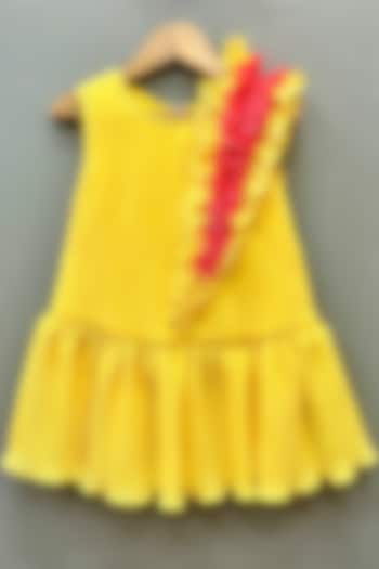 Yellow Pleated Lycra Ruffled Dress For Girls by Label Neeti at Pernia's Pop Up Shop