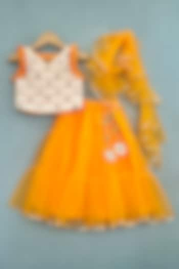 Orange Net Tiered Lehenga Set For Girls by Label Neeti at Pernia's Pop Up Shop