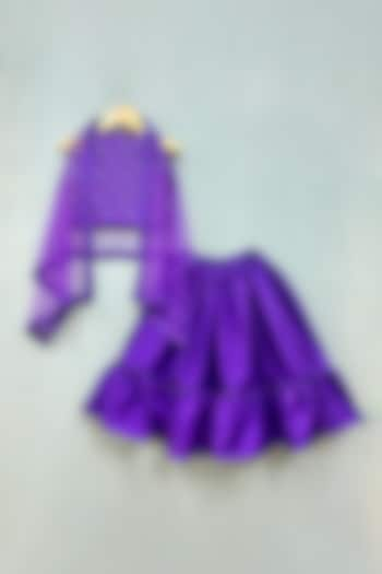 Purple Silk Layered Jacket Lehenga Set For Girls by Label Neeti at Pernia's Pop Up Shop