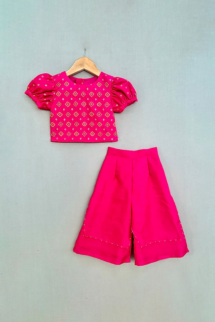 Pink Brocade & Silk Sequins Embroidered Co-Ord Set For Girls by Label Neeti