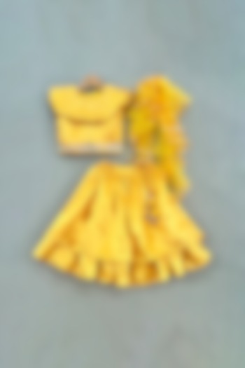 Golden Yellow Silk Satin Layered Lehenga Set For Girls by Label Neeti