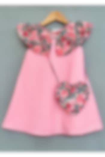 Pink Cotton Floral Gingham Dress For Girls by Label Neeti