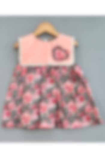 Pink Cotton Floral Applique Dress For Girls by Label Neeti
