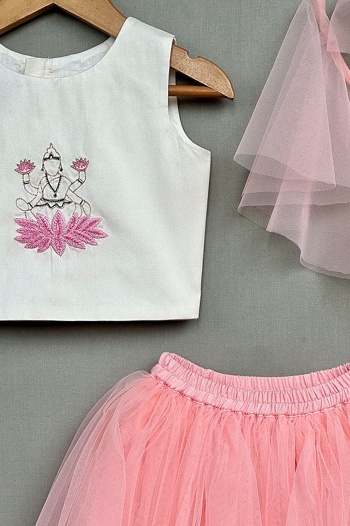 Peach Net Lehenga Set For Girls by Label Neeti at Pernia's Pop Up Shop