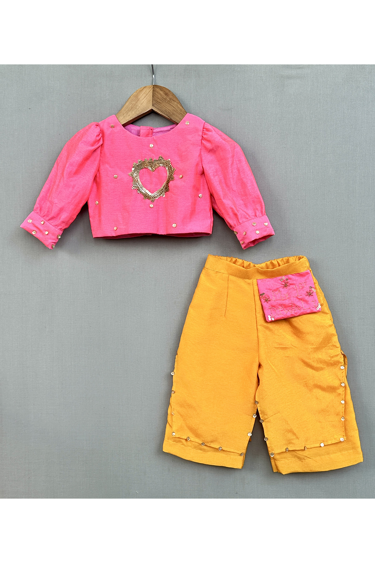Mustard Yellow Dola Silk Palazzo Pant Set For Girls by Label Neeti at Pernia's Pop Up Shop