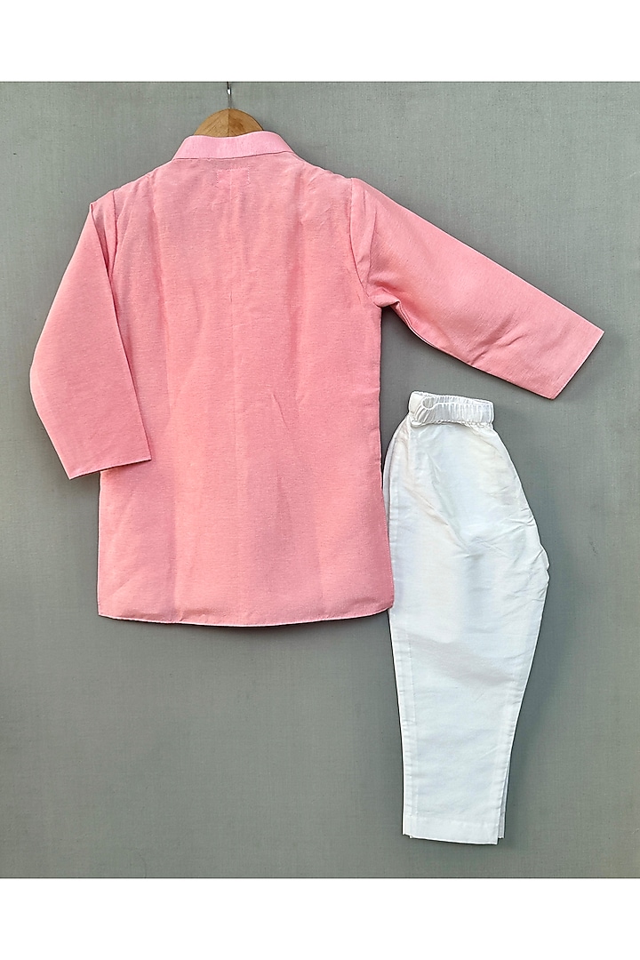 Pink Dola Silk & Cotton Silk Kurta Set For Boys by Label Neeti at Pernia's Pop Up Shop