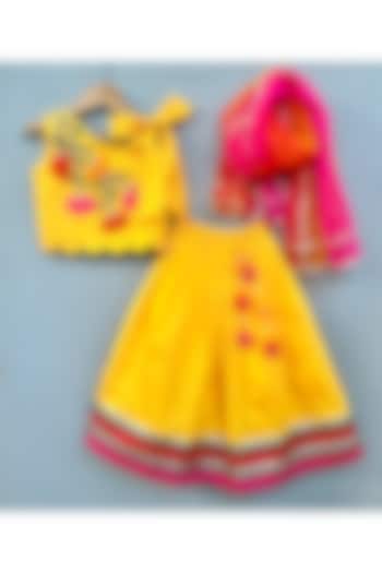 Yellow Cotton Satin Lehenga Set For Girls by Label Neeti at Pernia's Pop Up Shop