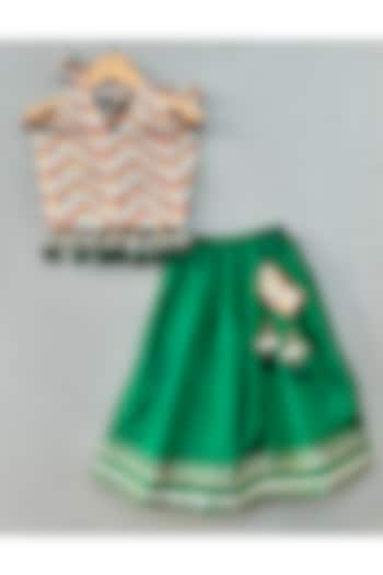 Green Cotton & Dola Silk Lehenga Set For Girls by Label Neeti at Pernia's Pop Up Shop