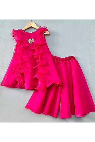 Pink Organza Co-Ord Set For Girls by Label Neeti