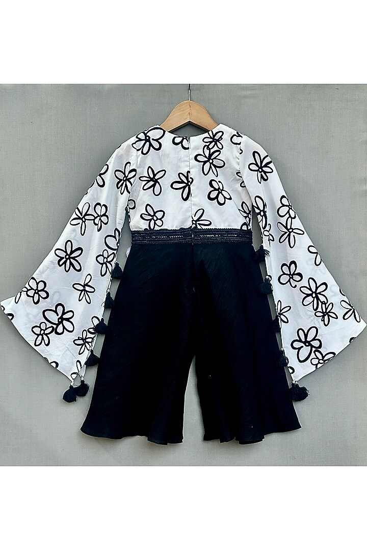 White & Black Cotton Floral Printed Jumpsuit For Girls by Label Neeti at Pernia's Pop Up Shop