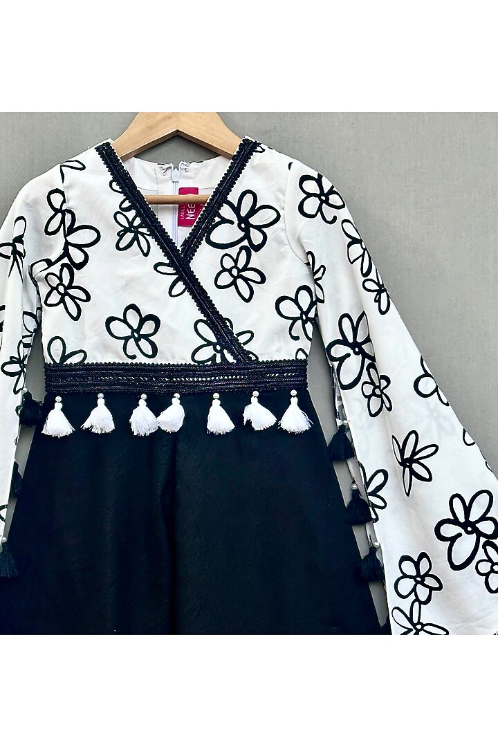 White & Black Cotton Floral Printed Jumpsuit For Girls by Label Neeti at Pernia's Pop Up Shop