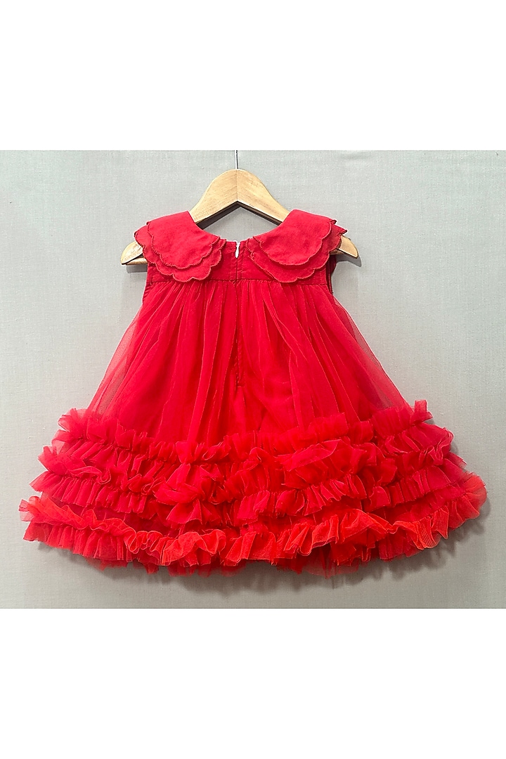 Red Net & Organza Floral Embroidered Dress For Girls by Label Neeti at Pernia's Pop Up Shop