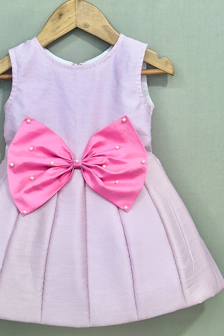 Lavender Chanderi Bow Dress For Girls by Label Neeti at Pernia's Pop Up Shop