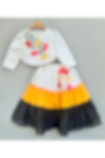 Multi-Colored Cotton Silk Tiered Lehenga Set For Girls by Label Neeti at Pernia's Pop Up Shop