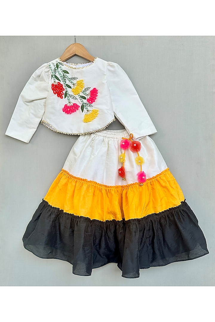 Multi-Colored Cotton Silk Tiered Lehenga Set For Girls by Label Neeti at Pernia's Pop Up Shop