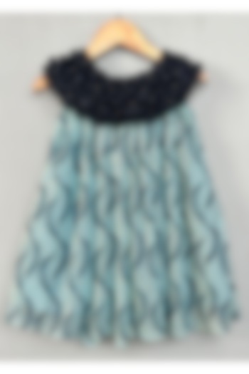 Teal Lycra Hand Embellished Ruched Pleated Dress For Girls by Label Neeti at Pernia's Pop Up Shop