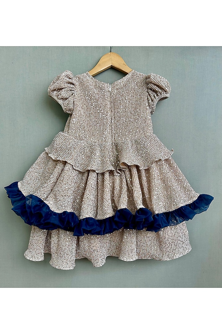 Silver Lycra Floral Embroidered Dress For Girls by Label Neeti at Pernia's Pop Up Shop