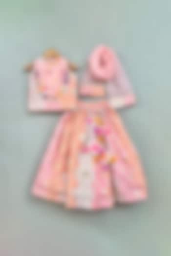 Pastel Pink Chanderi Brocade Floral Embroidered Lehenga Set For Girls by Label Neeti at Pernia's Pop Up Shop