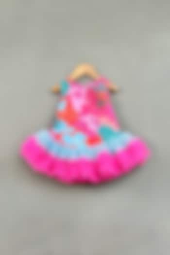 Multi-Colored Muslin & Net Satin Floral Printed A-line Dress For Girls by Label Neeti at Pernia's Pop Up Shop