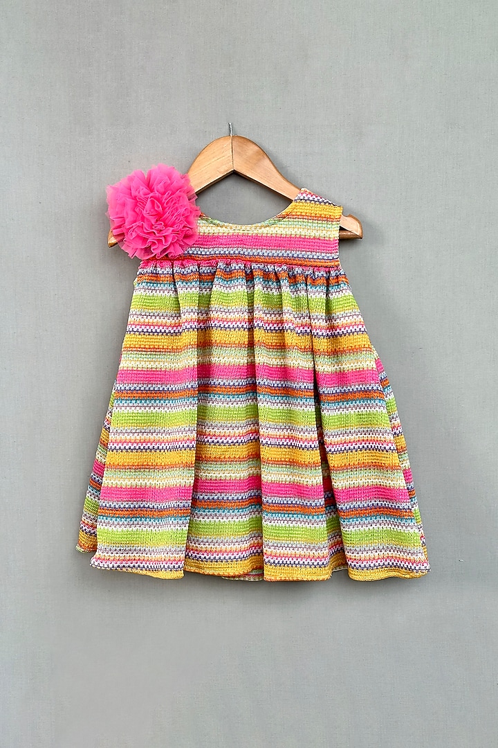 Multi-Colored Knitted Crochet & Knit Striped Dress For Girls by Label Neeti at Pernia's Pop Up Shop
