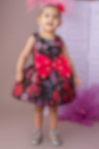 Black Organza Floral Printed Flared Dress For Girls by Label Neeti at Pernia's Pop Up Shop