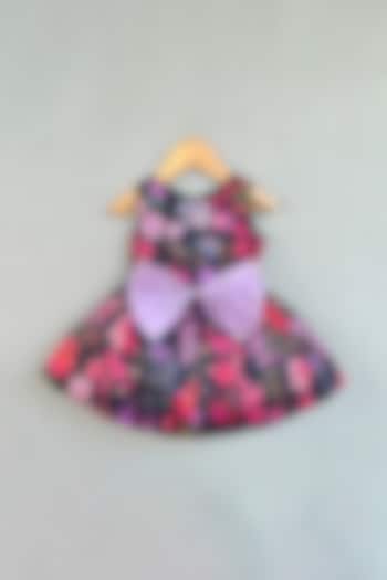 Black Organza Floral Printed Flared Dress For Girls by Label Neeti at Pernia's Pop Up Shop