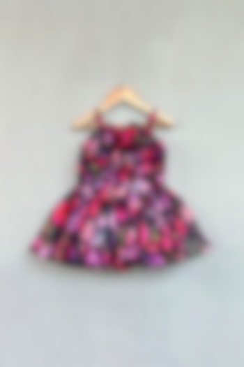 Black Organza Floral Printed Flared Dress For Girls by Label Neeti at Pernia's Pop Up Shop