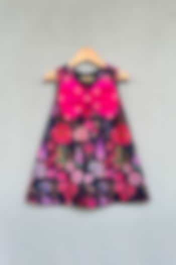 Black Organza Floral Printed A-line Dress For Girls by Label Neeti at Pernia's Pop Up Shop