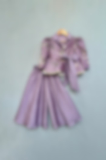 Lavender Chanderi Flared Palazzo Pant Set For Girls by Label Neeti at Pernia's Pop Up Shop