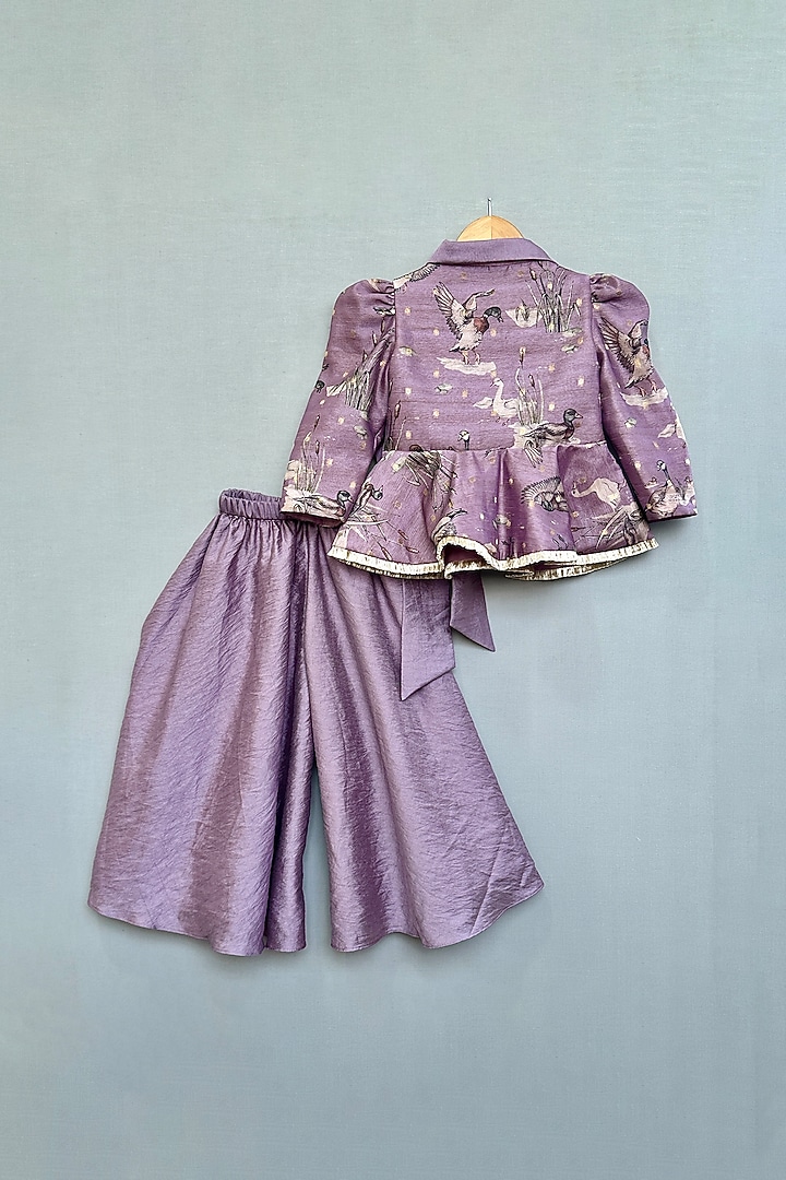 Lavender Chanderi Flared Palazzo Pant Set For Girls by Label Neeti at Pernia's Pop Up Shop