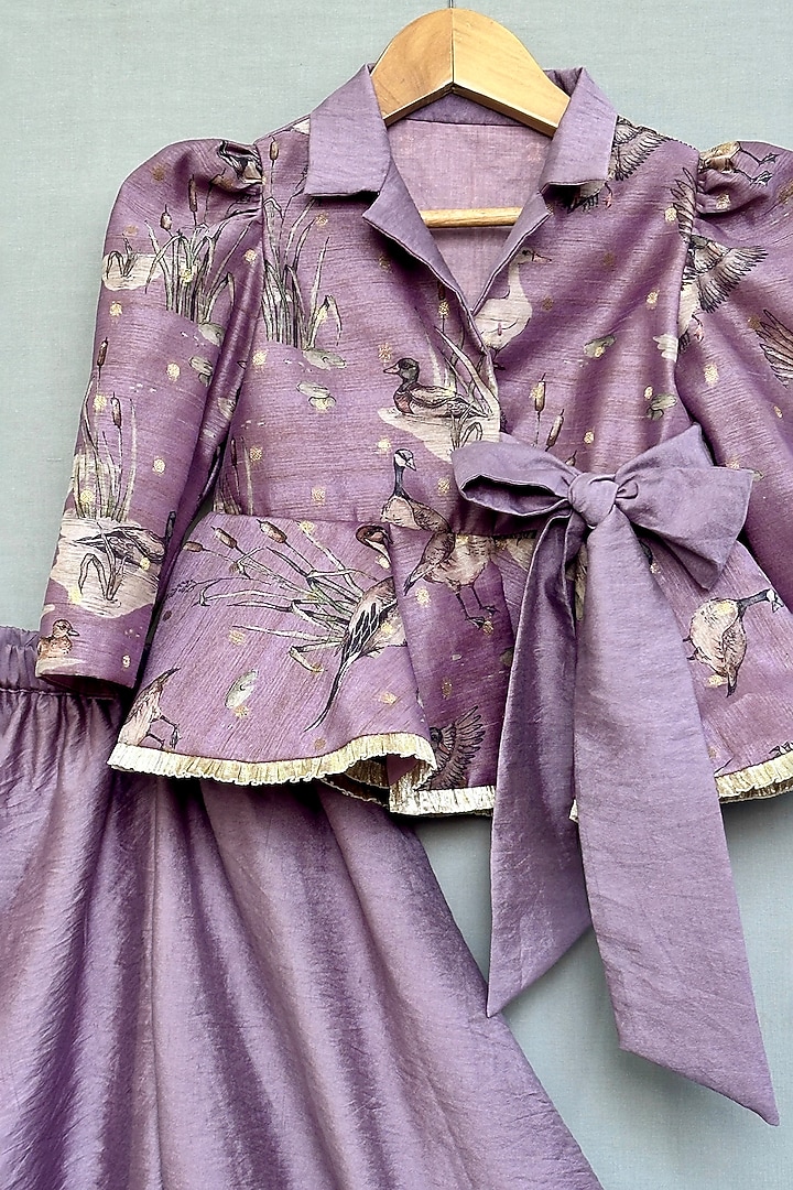 Lavender Chanderi Flared Palazzo Pant Set For Girls by Label Neeti at Pernia's Pop Up Shop