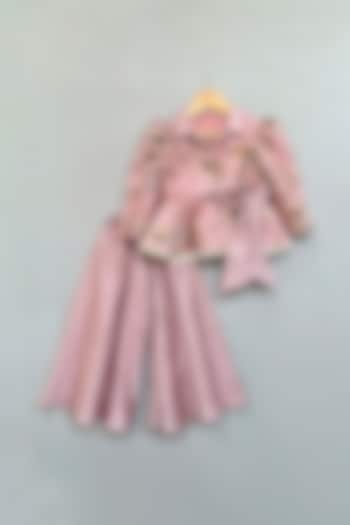 Dusty Rose Chanderi Wide-Leg Palazzo Pant Set For Girls by Label Neeti at Pernia's Pop Up Shop