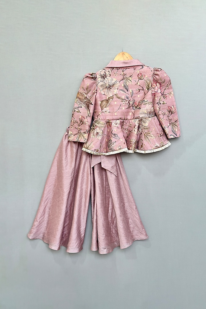 Dusty Rose Chanderi Wide-Leg Palazzo Pant Set For Girls by Label Neeti at Pernia's Pop Up Shop