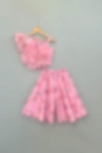 Blush Pink Organza printed Wide-Leg Palazzo Pant Set For Girls by Label Neeti at Pernia's Pop Up Shop