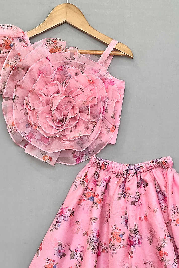 Blush Pink Organza printed Wide-Leg Palazzo Pant Set For Girls by Label Neeti at Pernia's Pop Up Shop