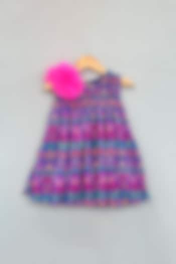 Multi-Colored Pleated Crush & Net Chevron Dress For Girls by Label Neeti at Pernia's Pop Up Shop