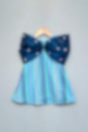 Blue Knitted Crochet & Organza Dress For Girls by Label Neeti at Pernia's Pop Up Shop