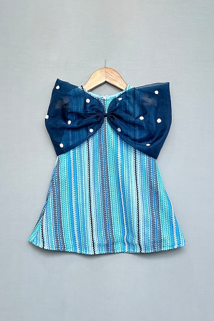 Blue Knitted Crochet & Organza Dress For Girls by Label Neeti at Pernia's Pop Up Shop