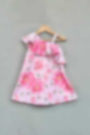Light Pink Linen Floral Printed Dress For Girls by Label Neeti at Pernia's Pop Up Shop