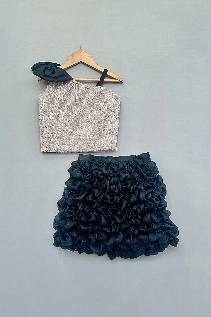 Black Glass Organza Ruffled Skirt Set For Girls by Label Neeti at Pernia's Pop Up Shop