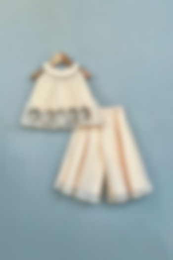 Champagne Gold Organza Wide-Legged Palazzo Pant Set For Girls by Label Neeti at Pernia's Pop Up Shop