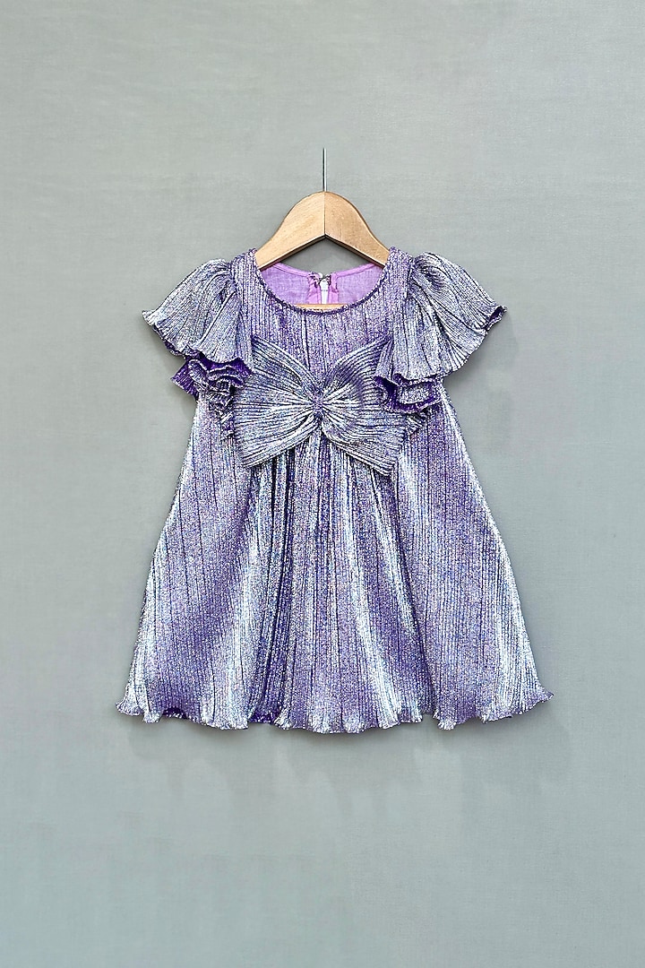 Metallic Lavender Shimmer Pleated Lycra Dress For Girls by Label Neeti at Pernia's Pop Up Shop