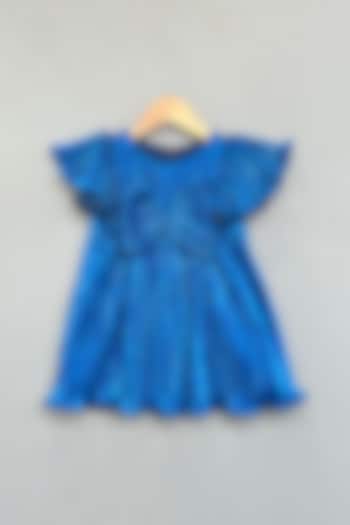 Metallic Royal Blue Shimmer Pleated Lycra Dress For Girls by Label Neeti at Pernia's Pop Up Shop
