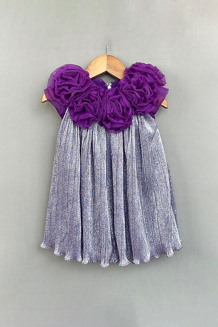 Metallic Purple Shimmer Pleated Lycra Dress For Girls by Label Neeti at Pernia's Pop Up Shop