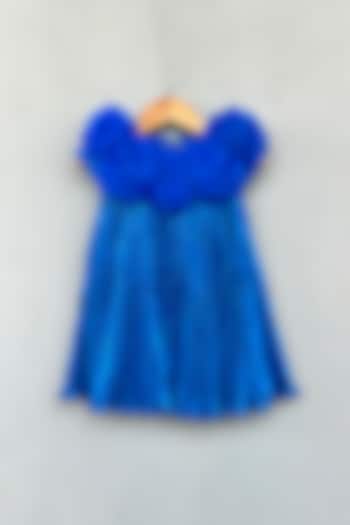 Royal Blue Shimmer Pleated Lycra Dress For Girls by Label Neeti at Pernia's Pop Up Shop