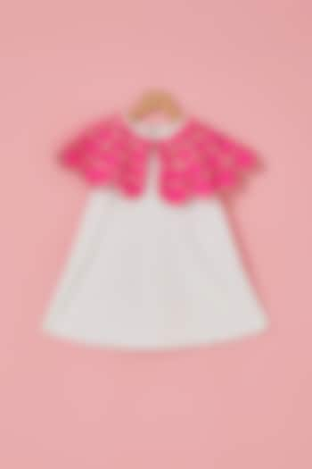 White & Pink Lycra Sequins Embroidered A-Line Dress For Girls by Label Neeti at Pernia's Pop Up Shop