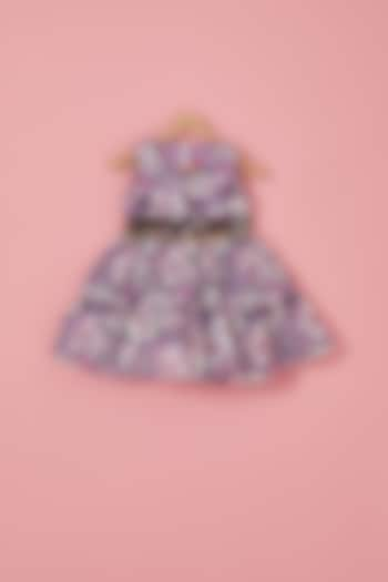 Purple Cotton Satin Floral Printed Layered Dress For Girls by Label Neeti at Pernia's Pop Up Shop