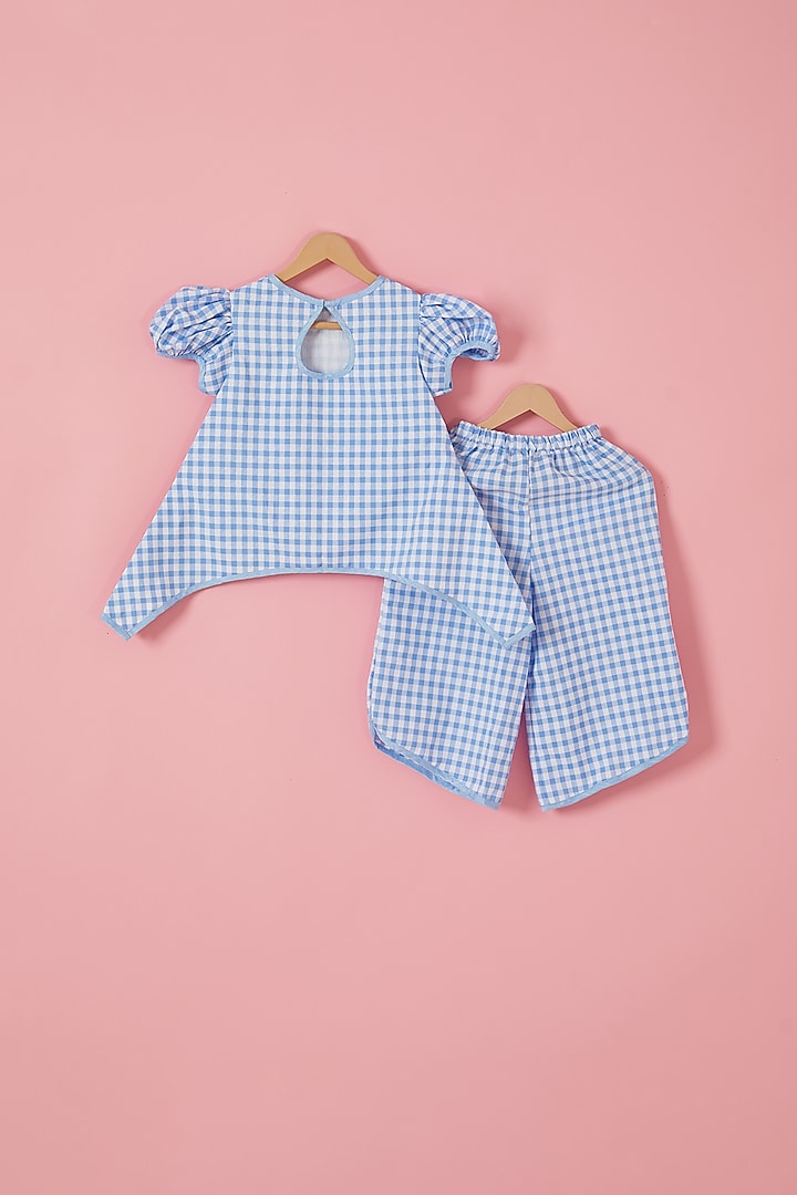 Cobalt Blue Cotton Floral Embroidered Co-Ord Set For Girls by Label Neeti at Pernia's Pop Up Shop